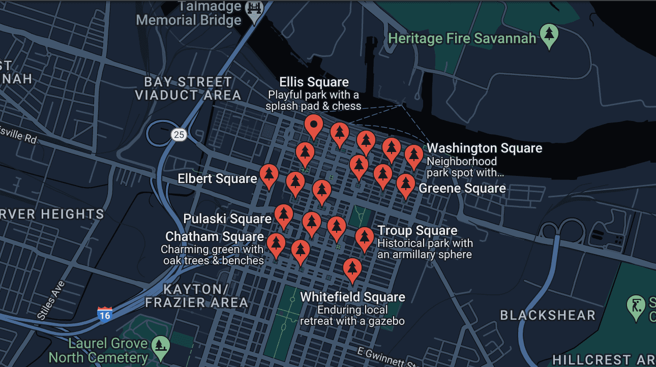 Locations of Savannah Squares 